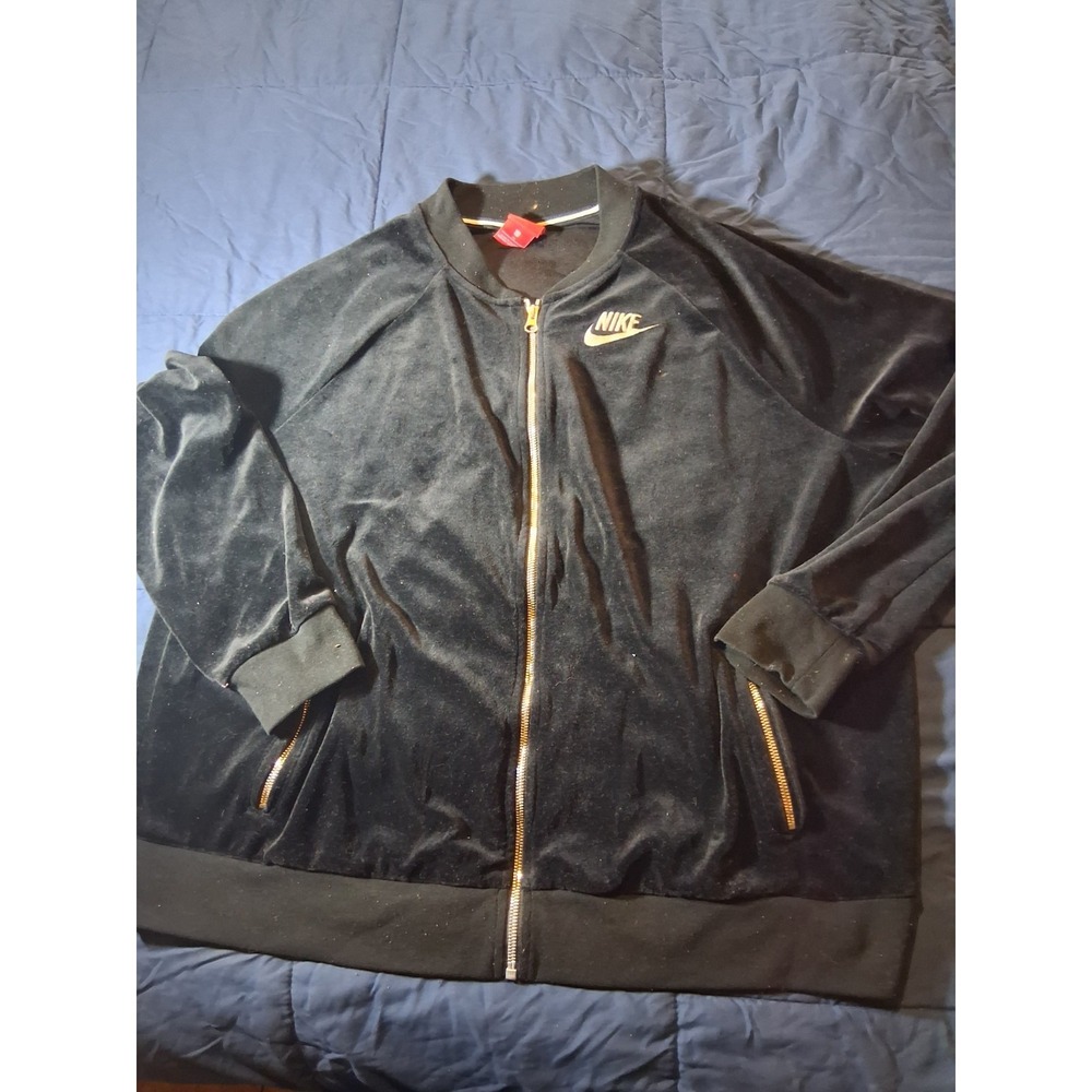 Vintage Y2K Nike Women's  Charcoal Black Sportswear Velour Track Jacket Sz 2XL‎